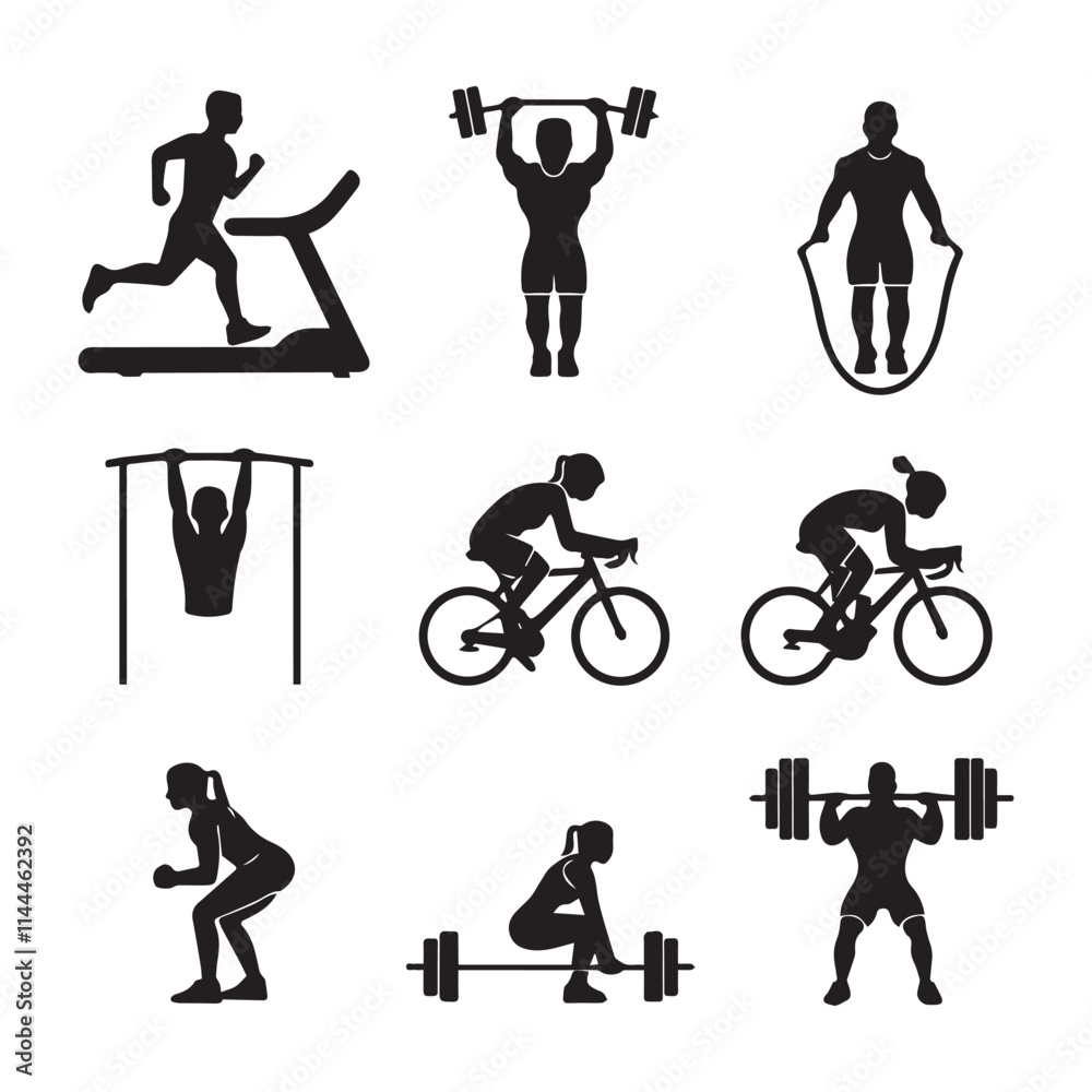Fitness and Exercise Activities Icons Vector Set Fitness and Exercise Activities Icons Vector Set