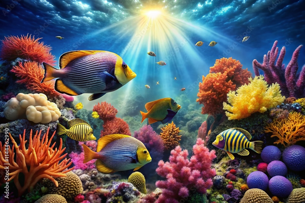 Fototapeta premium Vibrant Angelfish Reef Landscape Photography: Underwater Paradise, Tropical Fish, Coral Reef Scene