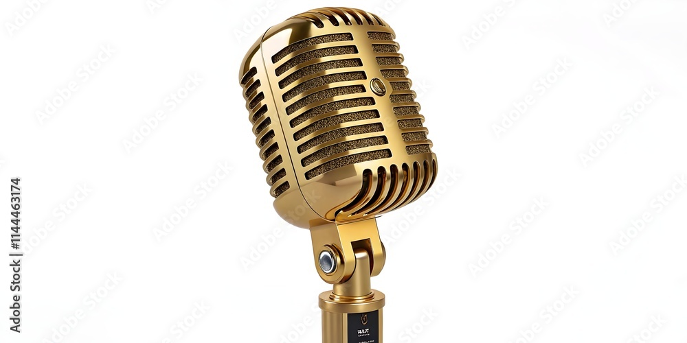 Fototapeta premium Golden Retro Microphone with Vintage Charm