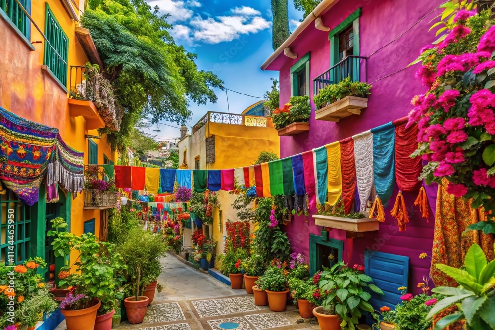Fototapeta premium Vibrant Mexican Fiesta: Colorful Backgrounds, Authentic Culture, Traditional Patterns, Rich Hues, Festive Decor