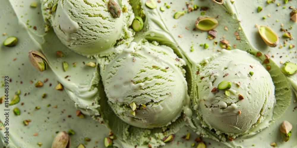 Fototapeta premium Creamy dessert with pistachio and peanut butter chips.