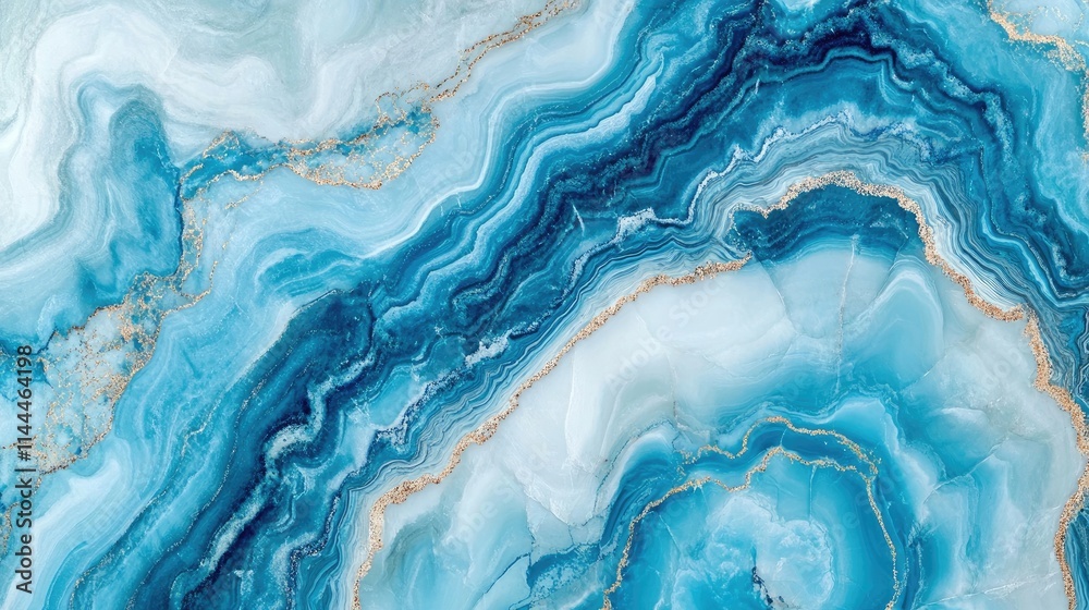 Blue and White Swirling Marble Texture with Golden Accents Blue and White Swirling Marble Texture with Golden Accents