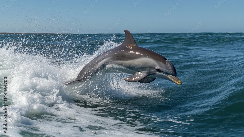Fototapeta premium Playful Dolphin Leaping Above Ocean Waves