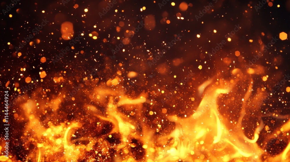Bright and Intense Flames with Sparkles and Glowing Particles Bright and Intense Flames with Sparkles and Glowing Particles