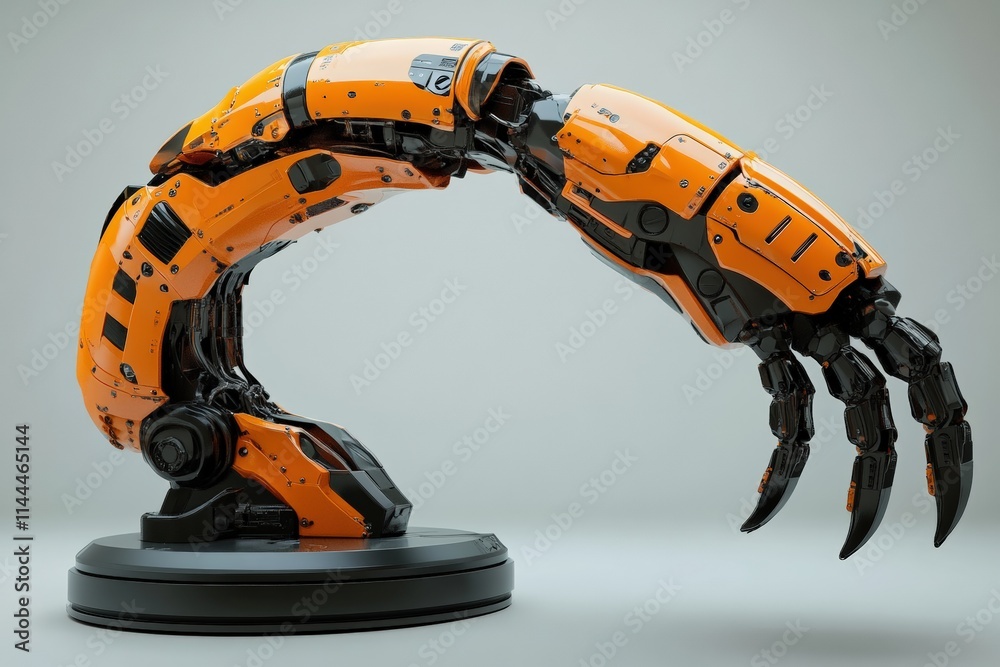 a robotic arm with an orange and black color scheme a robotic arm with an orange and black color scheme