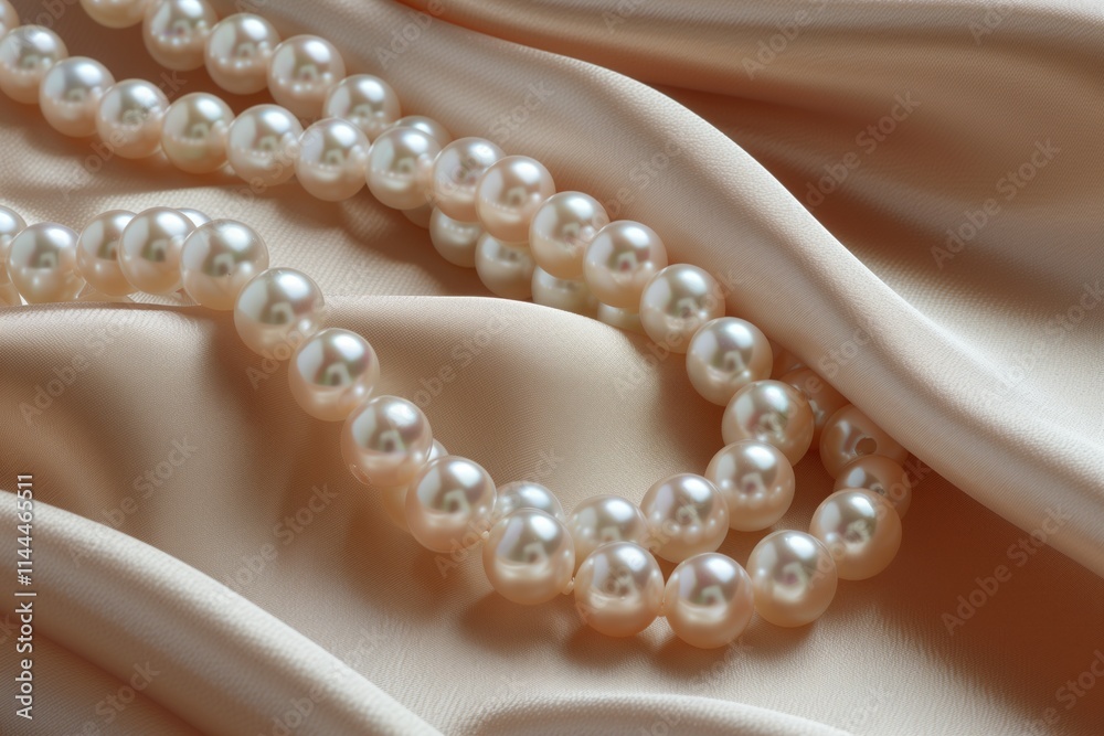 Pearls on smooth silk create an elegant and luxurious atmosphere. Pearls on smooth silk create an elegant and luxurious atmosphere.