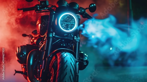The tires leave a trail of smoke as the rider accelerates, the engine’s growl blending with the cool night air. 