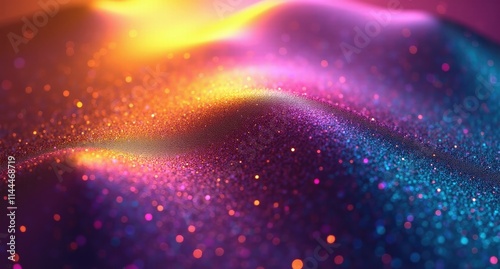 There is a Deep Violet + Bright Gold background with a gradient and patterns wallpaper, Opalescent Turquoise light, shiny metallic glossy skin, in high-quality digital art.