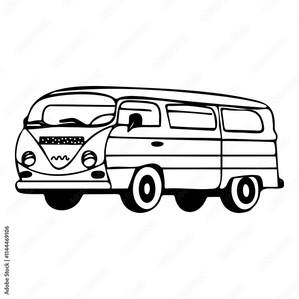 Hand drawn retro van with a black and white design. doodle bus vector illustration Hand drawn retro van with a black and white design. doodle bus vector illustration
