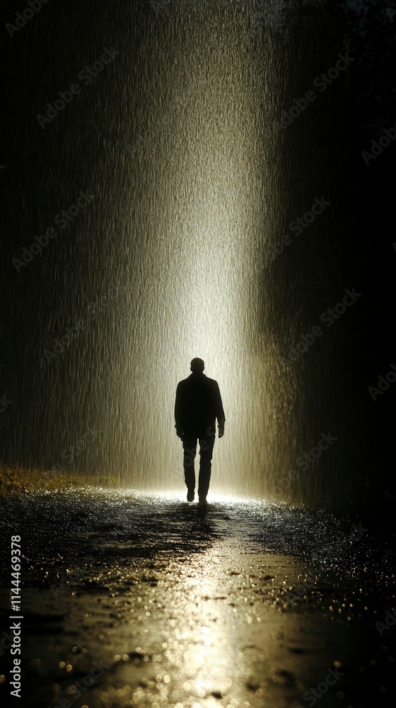 Silhouette of a Person Walking in Rain Silhouette of a Person Walking in Rain