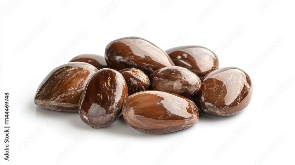 Chestnuts: A handful of whole chestnuts with smooth, glossy brown shells, isolated against a clean white background. Chestnuts: A handful of whole chestnuts with smooth, glossy brown shells, isolated against a clean white background.