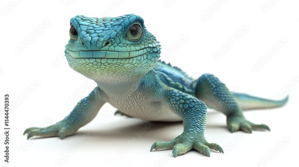 Obraz premium A blue lizard looks at the camera