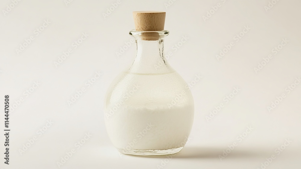 Kefir Bottle: A bottle of kefir with a smooth, white liquid, slightly textured surface, and a refreshing look, displayed on a white background. Kefir Bottle: A bottle of kefir with a smooth, white liquid, slightly textured surface, and a refreshing look, displayed on a white background.
