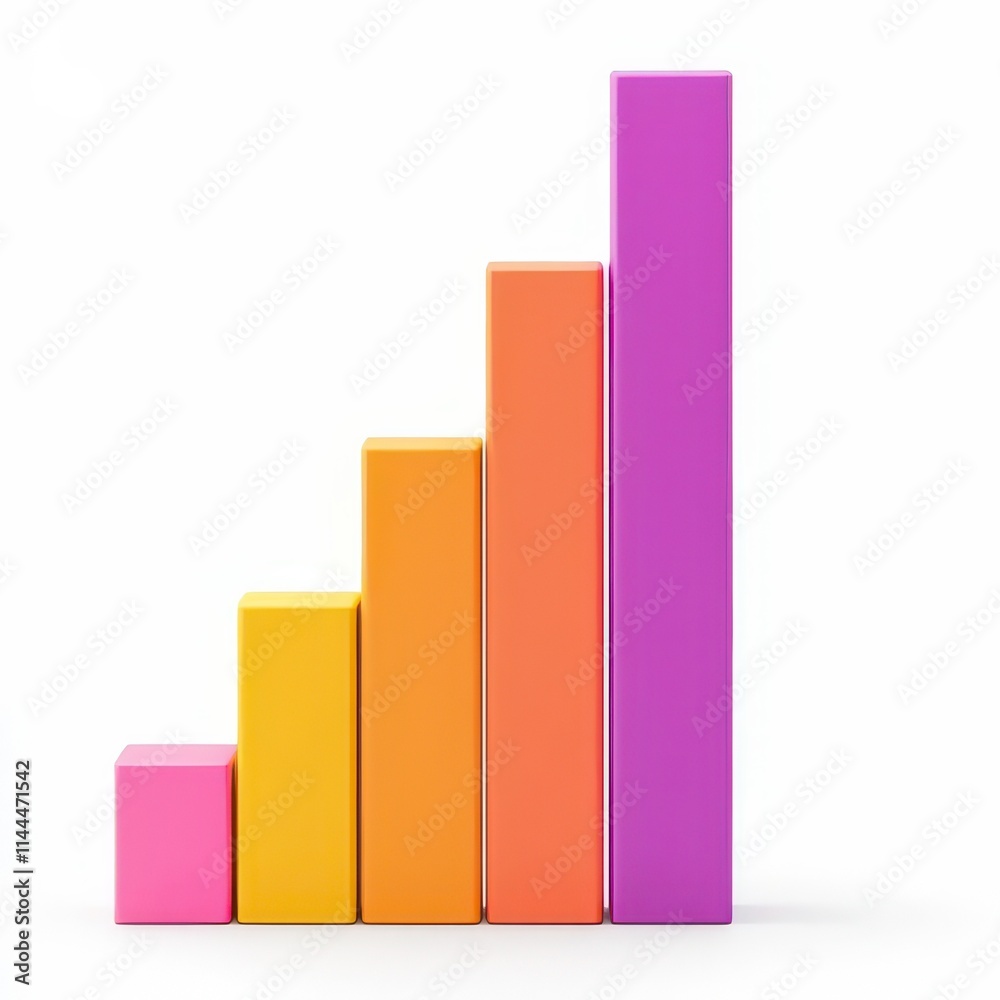 A colorful bar graph representing increasing data trends, showcasing growth across five distinct bars in vibrant hues. A colorful bar graph representing increasing data trends, showcasing growth across five distinct bars in vibrant hues.