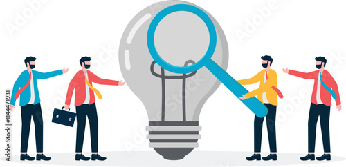 Business team search reason to see dead idea illuminated by magnify

