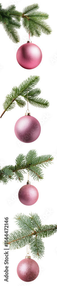 A festive garland featuring pink ornaments and vibrant green leaves for holiday decoration. A festive garland featuring pink ornaments and vibrant green leaves for holiday decoration.