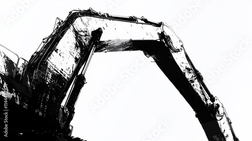 Close-up of excavator arm against white background.