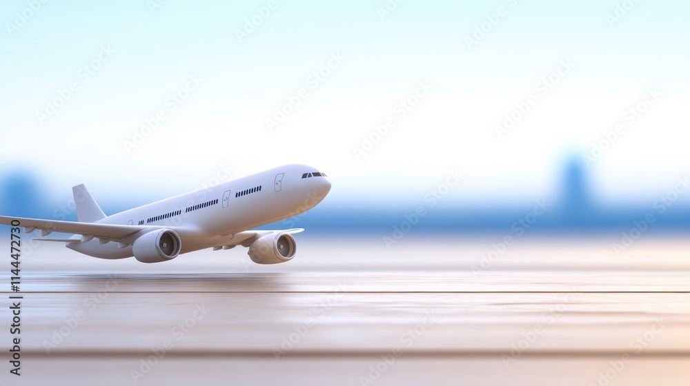 A miniature airplane taking off on a runway with a blurred background, capturing the essence of flight and travel. A miniature airplane taking off on a runway with a blurred background, capturing the essence of flight and travel.