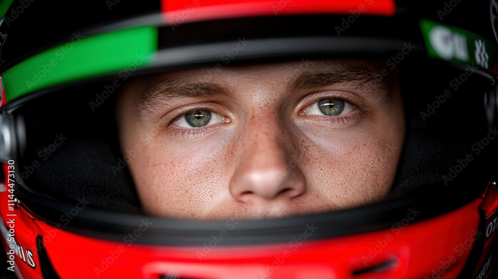 Close up Portrait Race Car Driver Helmet Eyes Competition Speed Motorsports Close up Portrait Race Car Driver Helmet Eyes Competition Speed Motorsports