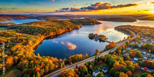 Wallpaper Mural Wachusett Reservoir Aerial View, West Boylston MA - Stunning Panoramic Photography Torontodigital.ca