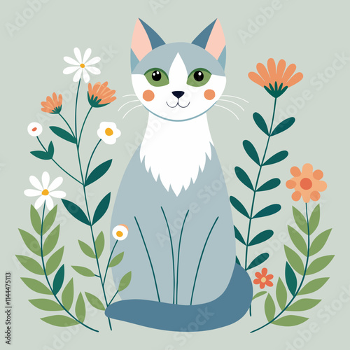 cat with flowers