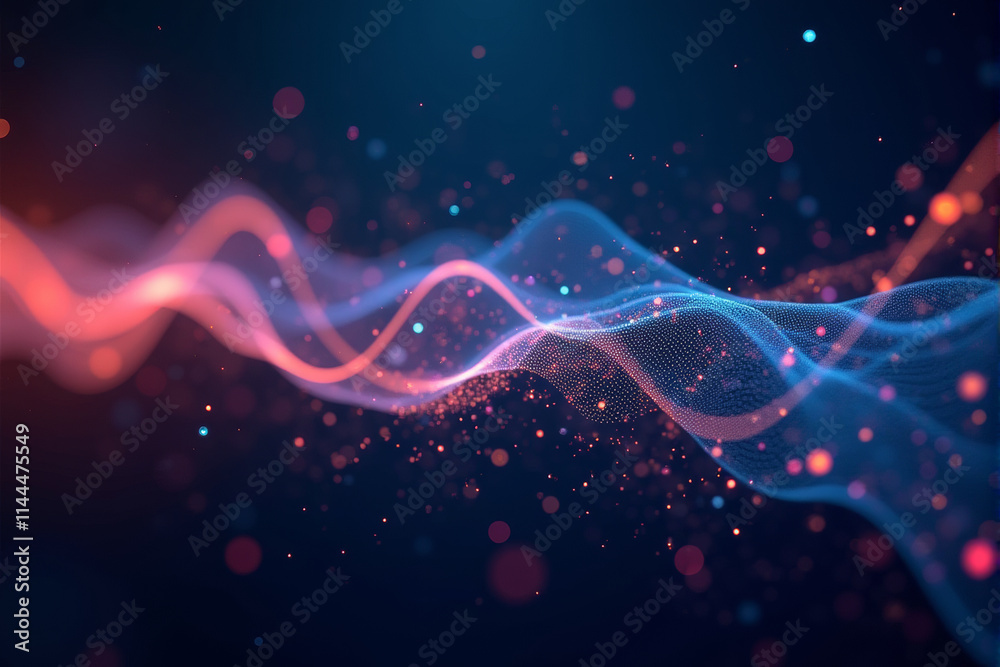 Fototapeta premium A dynamic AI data stream background with glowing particles, abstract patterns, and futuristic flowing digital elements..