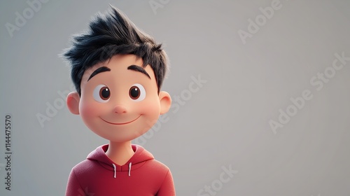 a boy with Smiling expression neutral background, 3D cartoon