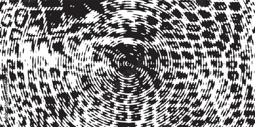 Distressed background in black and white texture with circles, spots, scratches and lines. Abstract vector illustration