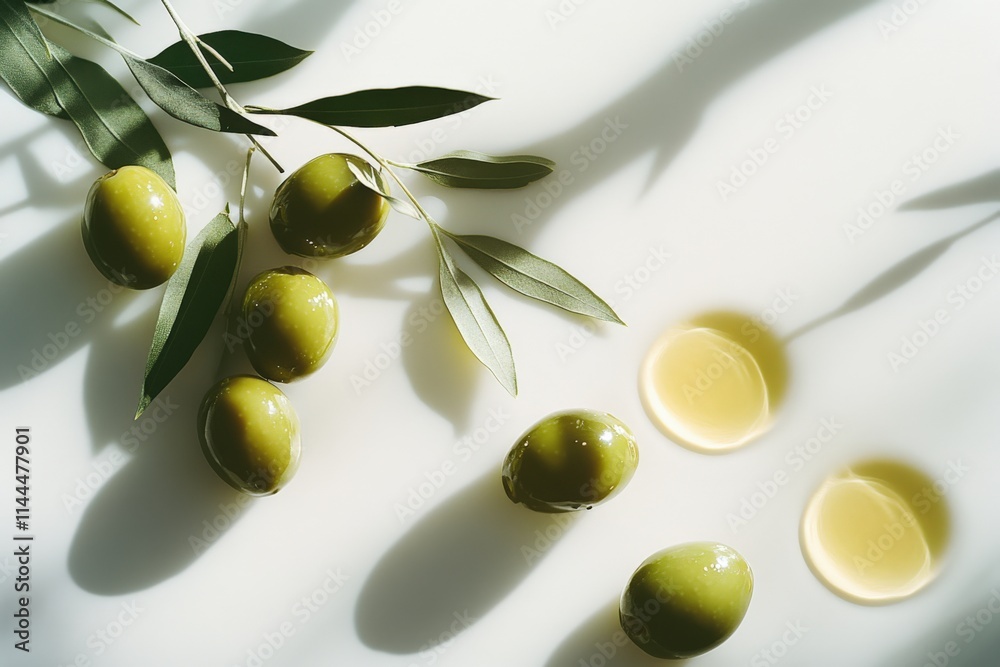 fresh green olives with oil on a white background fresh green olives with oil on a white background