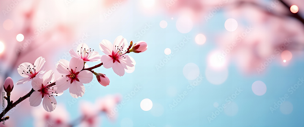 Wiosenne kwiaty wiśni na delikatnym niebieskim tle bokeh Wiosenne kwiaty wiśni na delikatnym niebieskim tle bokeh