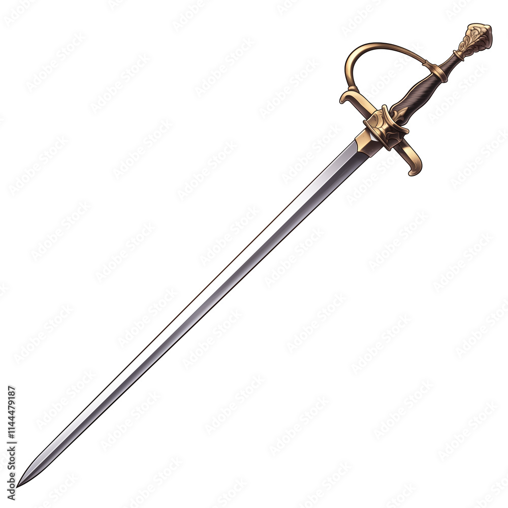 sleek fencing sabre with golden hilt and curved guard, isolated on transparency background, showcasing its elegant design and sharp blade sleek fencing sabre with golden hilt and curved guard, isolated on transparency background, showcasing its elegant design and sharp blade
