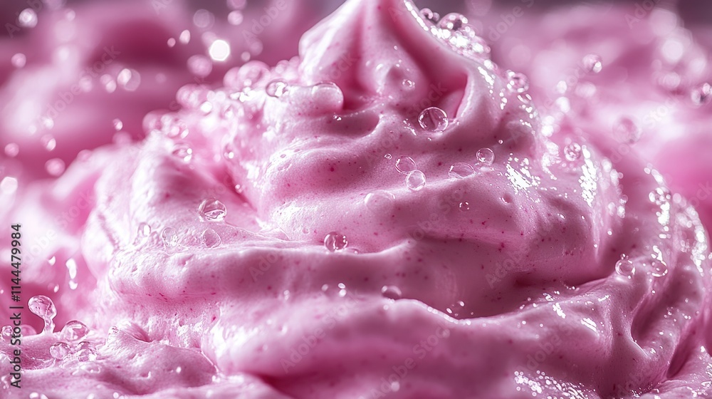 Close-up of pink whipped cream with bubbles. Close-up of pink whipped cream with bubbles.
