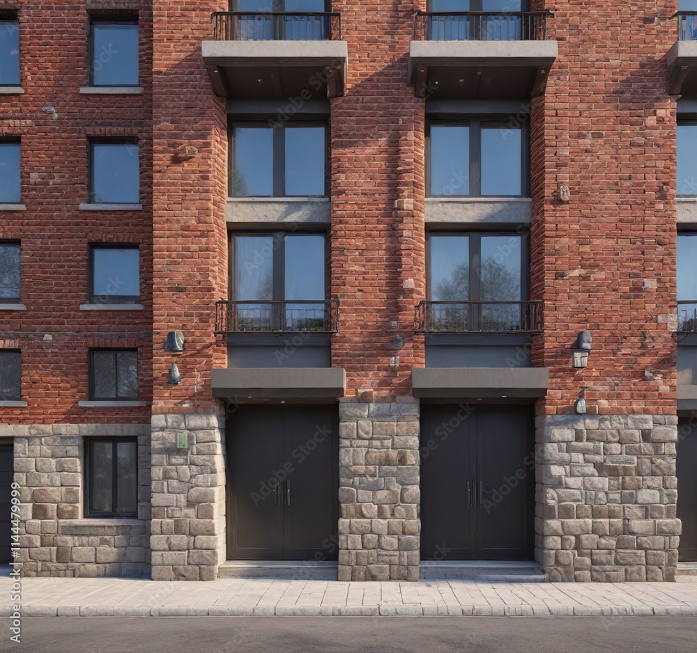 Residential building with brick and stone fa?ade, residential, stone fa?ade Residential building with brick and stone fa?ade, residential, stone fa?ade