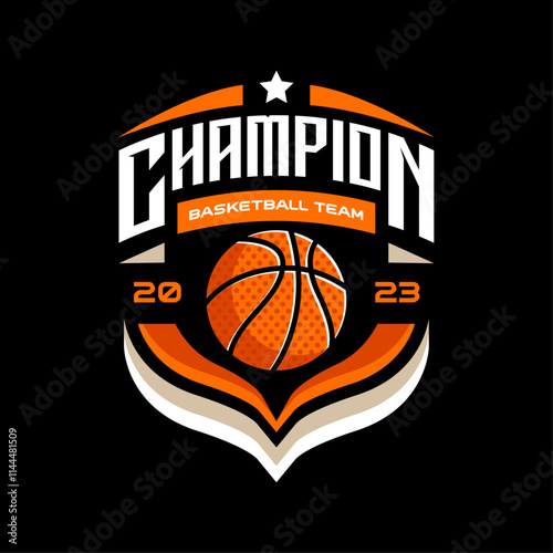 Basketball vintage logo vector isolated. Basketball logo with shield background vector design