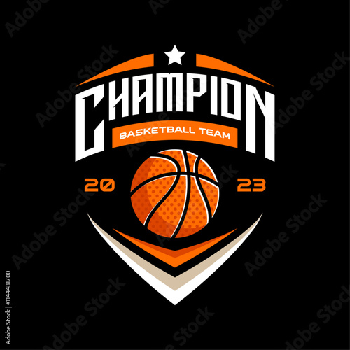 Basketball vintage logo vector isolated. Basketball logo with shield background vector design