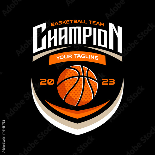 Basketball vintage logo vector isolated. Basketball logo with shield background vector design