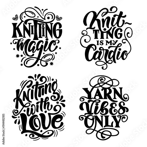 Set of hand drawn vector lettering . Motivational quotes for knitting lovers. Composition is perfect for decorating bags shoppers t - shirts postcards posters.
