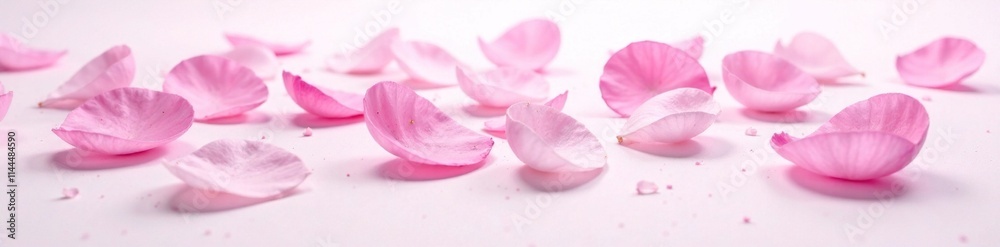 Soft pink azalea petals scattered on white surface, scattering, pink Soft pink azalea petals scattered on white surface, scattering, pink