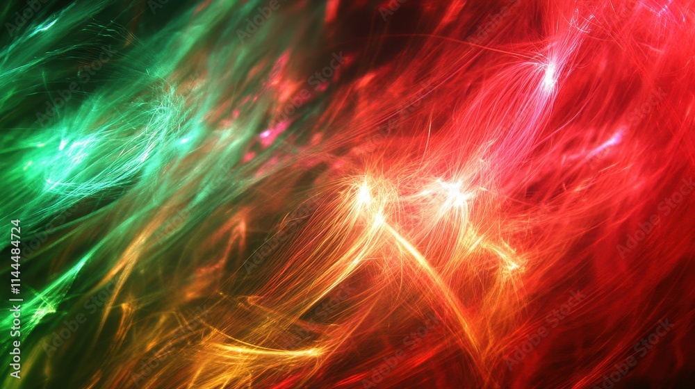 Abstract vibrant red, green and gold light streaks, dynamic energy. Abstract vibrant red, green and gold light streaks, dynamic energy.