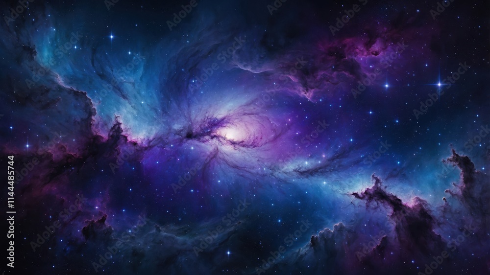 Fototapeta premium Mesmerizing view of a nebula showcasing vibrant colors and intricate formations in deep space at the heart of a distant galaxy