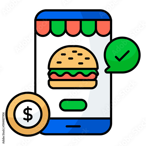 A flat design icon of food ordered