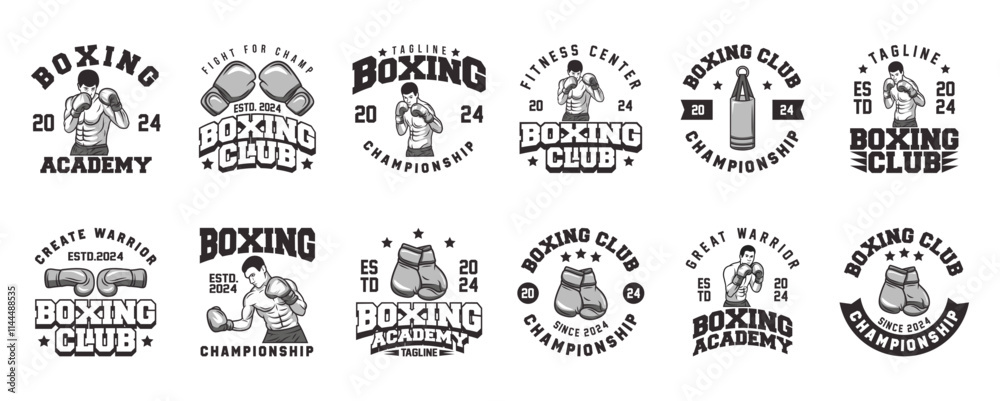 Boxing logo vector bundle, emblem set collections. Boxing logo badge template collection Boxing logo vector bundle, emblem set collections. Boxing logo badge template collection