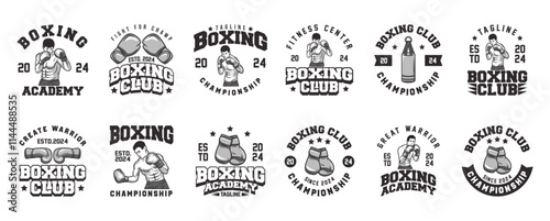 Boxing logo vector bundle, emblem set collections. Boxing logo badge template collection