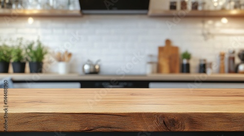 Modern Kitchen Countertop with Wood Finish and Minimalist Decor