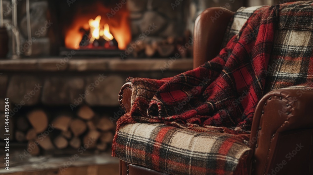 Cozy Living Room with Firewood, Warm Couch and Wool Blanket Cozy Living Room with Firewood, Warm Couch and Wool Blanket