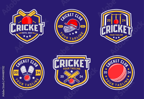 Set of cricket Logo sign badge. Cricket logo with shield background vector design collection