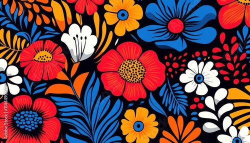 Abstract cultural fabric blending vibrant floral patterns