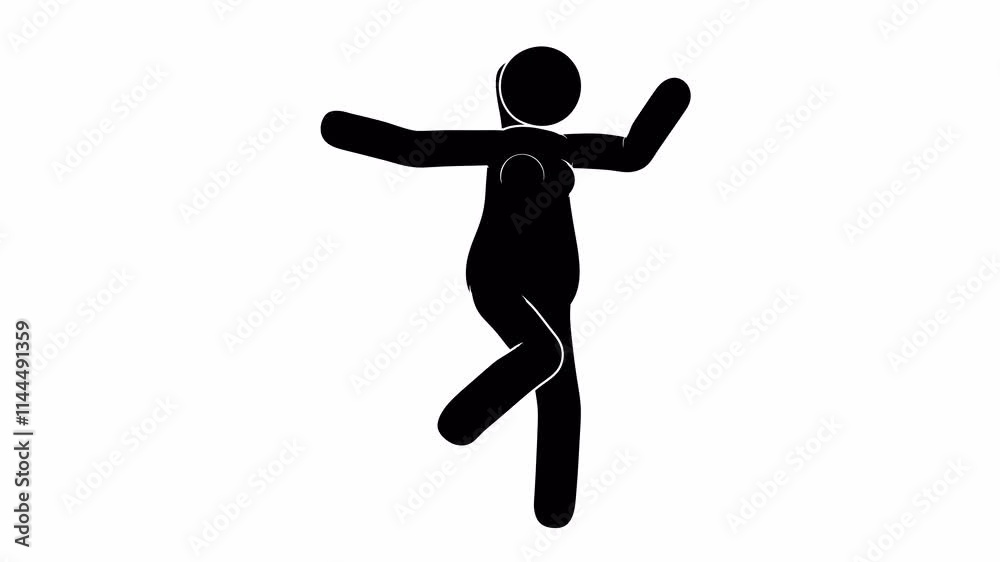 Pictogram woman dancing joyful dance. Woman stickman dancer. Looped animation with alpha channel. Pictogram woman dancing joyful dance. Woman stickman dancer. Looped animation with alpha channel.