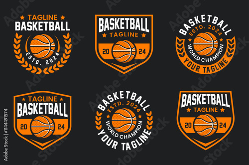 Basketball vintage logo vector bundle, emblem set collections. Basketball logo badge template bundle