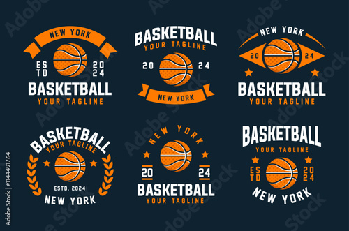 Basketball vintage logo vector bundle, emblem set collections. Basketball logo badge template bundle